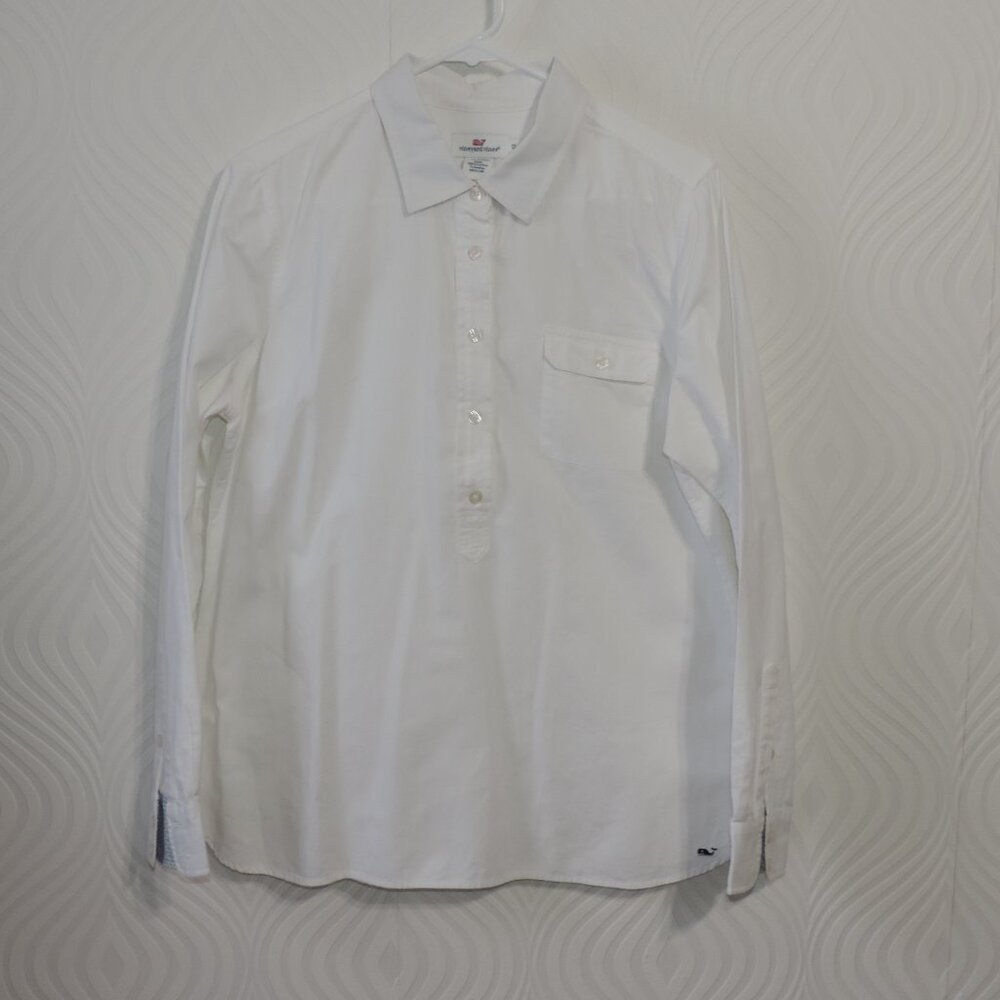 VINEYARD VINES White Popover Shirt Blue whale print Silk trim sz 12